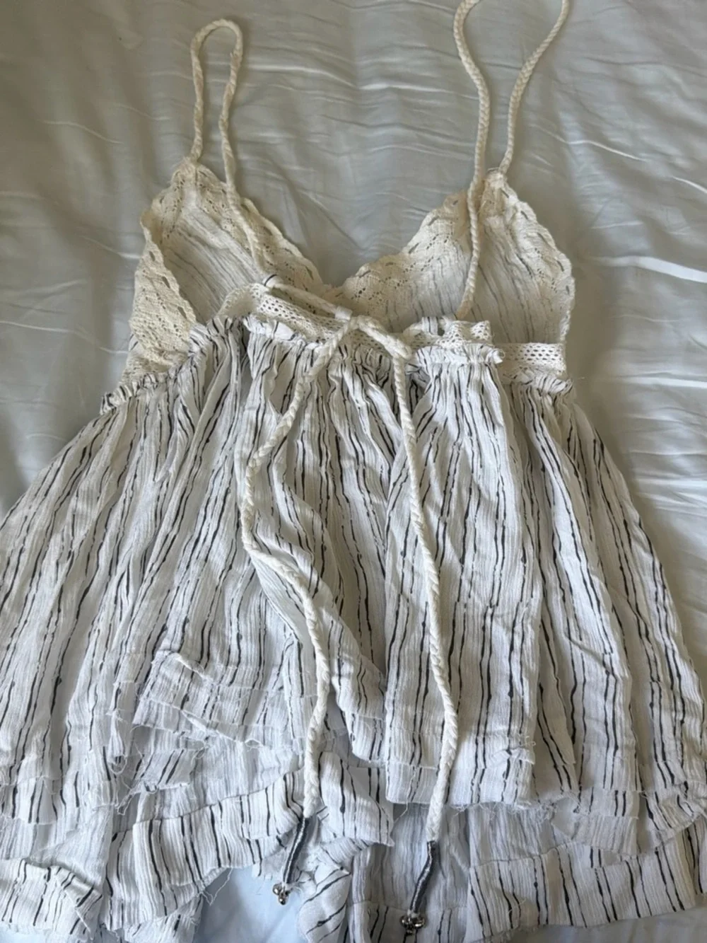 Surf Gypsy Striped Lace-Trim Tank Top